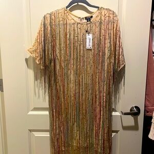 Tassel Beaded Flapper T-Shirt Dress